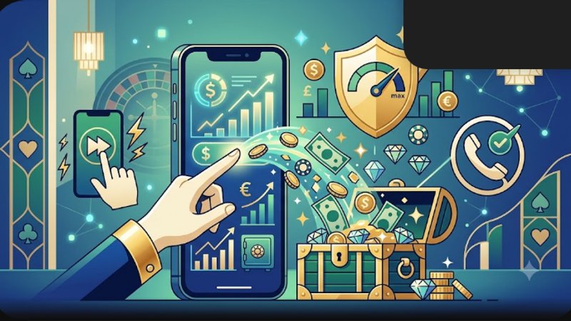 Современная иллюстрация VIP-аккаунта с золотыми элементами и смартфоном для статьи о выплатах казино