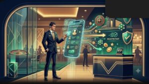 Современная иллюстрация смартфона с интерфейсом быстрой регистрации в онлайн-казино для VIP-пользователей